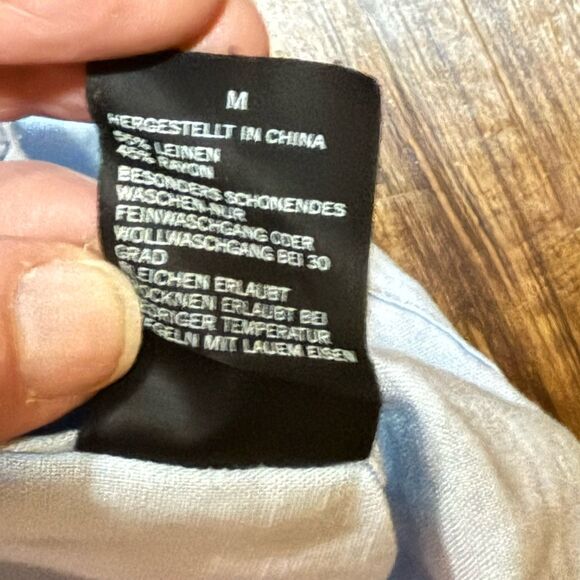 Nautica Men’s Medium Button Down Shirt Short Sleeve Linen Blue - Picture 4 of 5